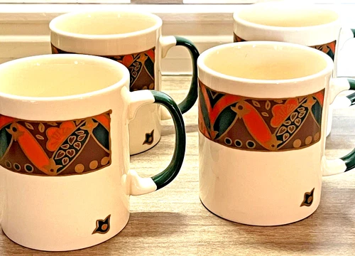 4 SET Vtg Staffordshire England Kiln Craft Coffee Cups Mugs Floral Multicolor