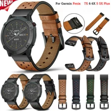 Quick Fit Leather Breathable Strap Watch Band For Garmin Fenix 5 5X 6 6X Pro 7X