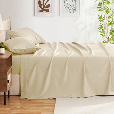 4 Pc Bamboo Deep Pocket Fitted Sheet Set, Lightweight & Breathable