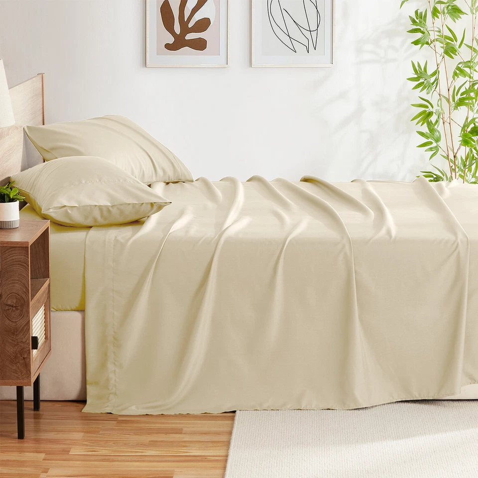 4 Pc Bamboo Deep Pocket Fitted Sheet Set, Lightweight & Breathable Bed Sheet Set - Image 2 of 4