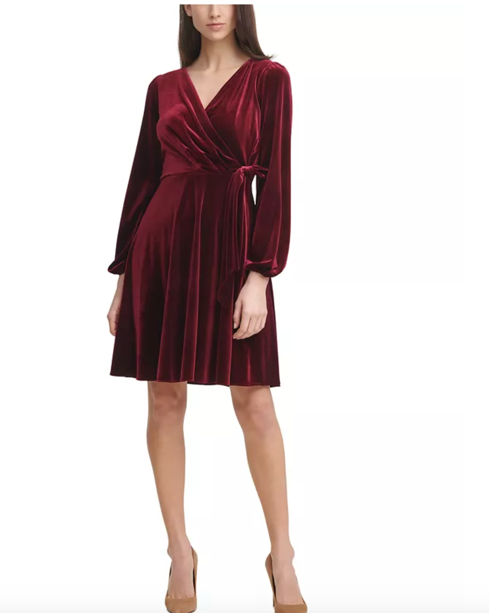 karl lagerfeld paris red dress Karl Lagerfeld Paris Velvet Side-Tie Shift Women's Dress Size 14 Red MSRP  $128