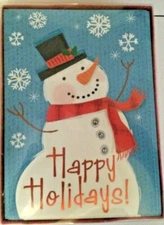 Rare, Christmas Cards, Box of 8 with envelopes, Snowman "Happy Holidays"