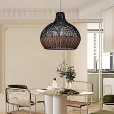 Rattan Pendant Lights, Wicker Chandelier Boho Basket Lighting Fixtures, Natur...