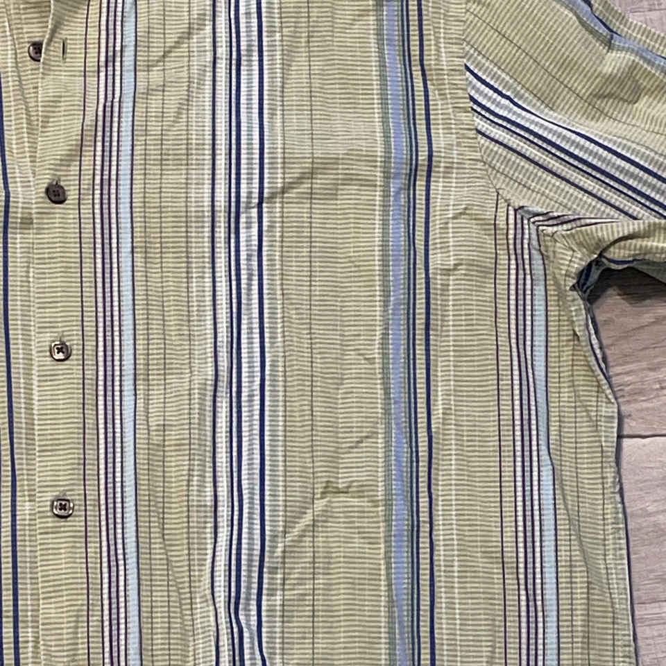 Camisa J. Garcia Para Hombre XL Verde y Azul Rayas Camisa Abotonada Puño Abatible Foto 3 de 4