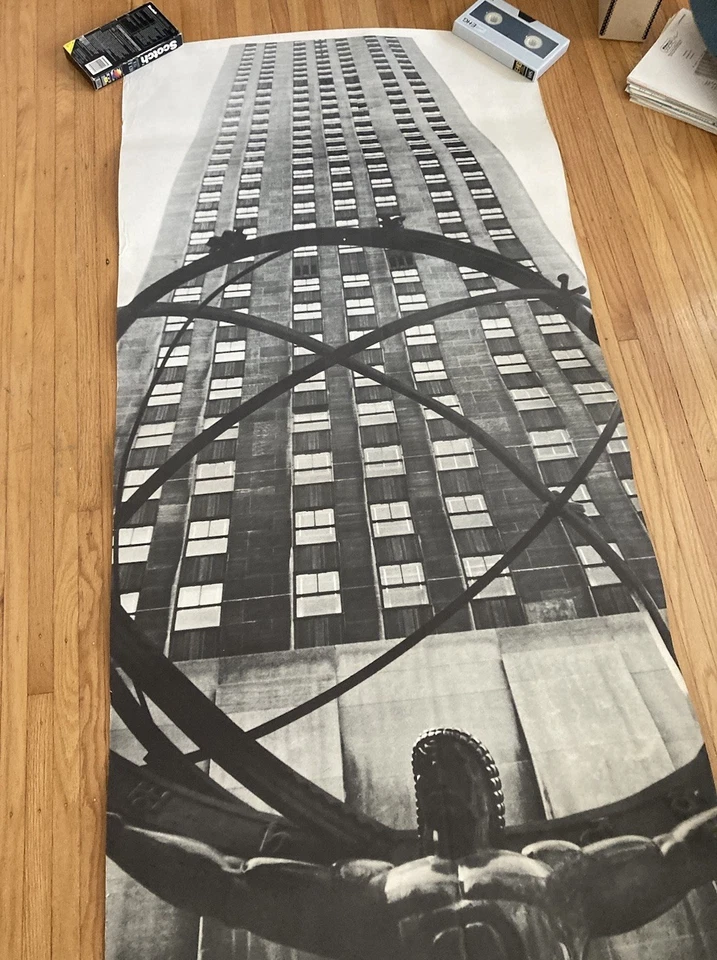 Rockefeller Center NYC Vtg Poster Air Travel Decor atlas world original 66x30” - Image 2 of 4