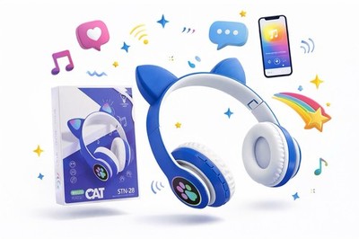 CAT STN-28 Wireless Headphones Blue LED Cat Ear Bluetooth TF Card Support
