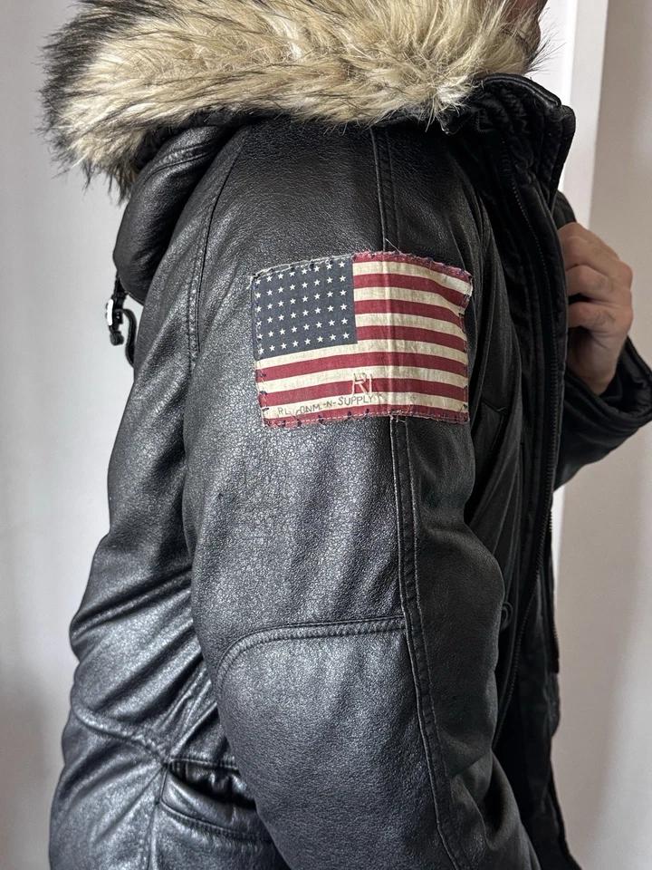 Ralph Lauren Denim & Supply Chaqueta Parka Piel Capucha Bandera Parche S Foto 3 de 4