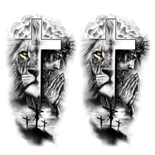 2 Sheets Jesus Cross Large Half Temporary Tattoos, Waterproof Fake Forest Clich 