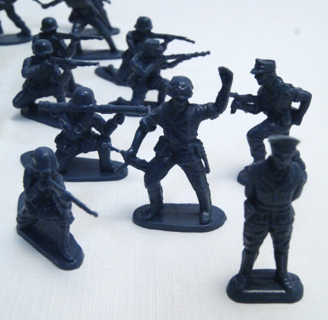 German WWII Soldiers Army Men Hard Plastic Blue Figures Toys Lot of 46 PCS