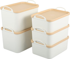 White Plastic Storage Bins Baskets with Lids, 5-Pack, 2M 3S