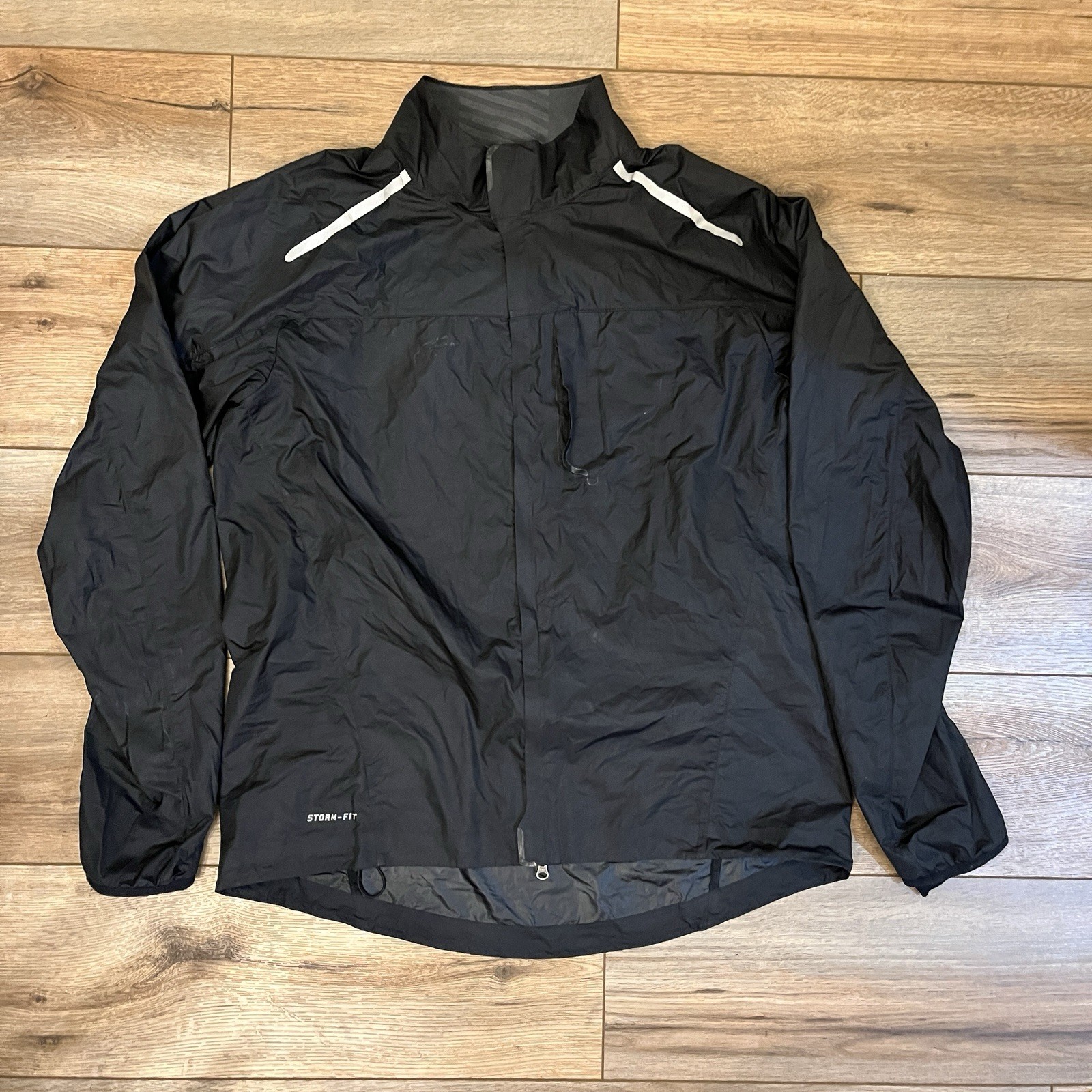 Nike Storm Fit Black Windbreaker Zip Up Jacket Vented Reflective Lightweight L