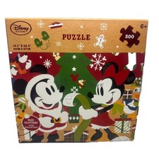 Disney Store Mickey Minnie Mouse Christmas Holiday 500 Piece Puzzle Glitter New