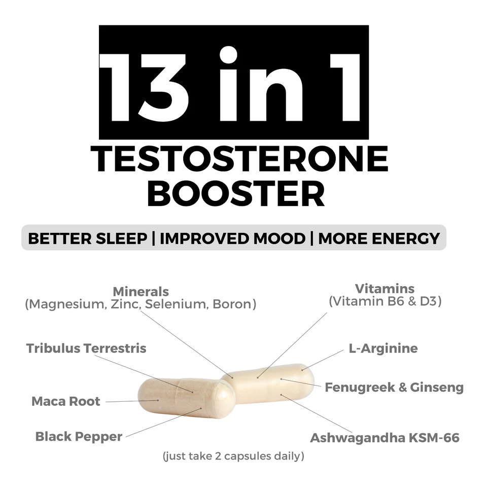 Testosterone Booster for Men - Energy, Libido, Muscles, Immunity - 60 Vegan Caps - Image 2 of 4