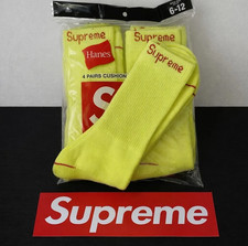 Supreme x Hanes Crew Socks Yellow 4 Pack Size 6-12 Cotton Comfort Streetwear