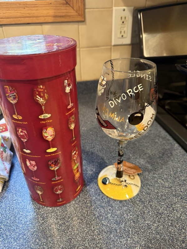 Lolita Brand Wine Glass-Hand Painted Celebrate Divorce See Photos Fun Design 