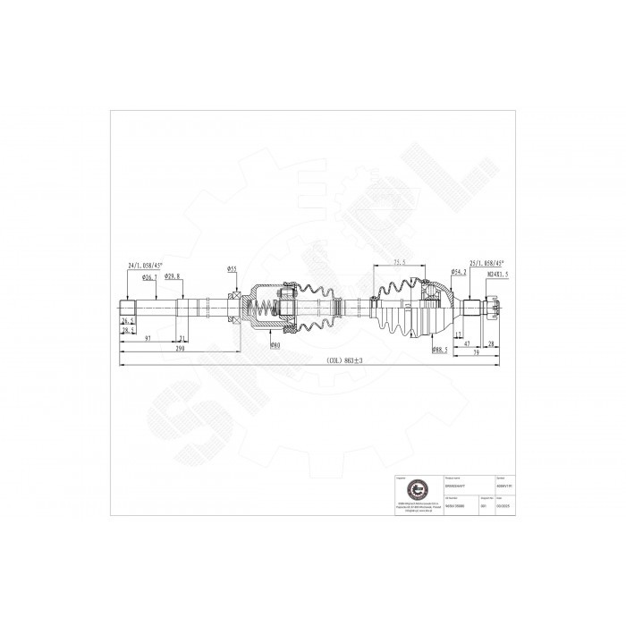 Cardan arbre de transmission avant droit 3273KR pour Citroen DS3