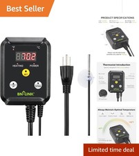Easy-Use Digital Thermostat for Reptiles and Plants, 40-108 F, Rugged  Reliable
