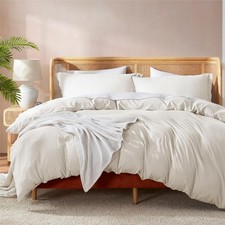 Off White Duvet Cover Queen Size - Soft Double Brushed Queen Duvet Cover Set, 3