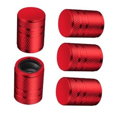 Tire Valve Stem Caps - 5 Pack Metal Air Caps with Plastic No Pattern Red
