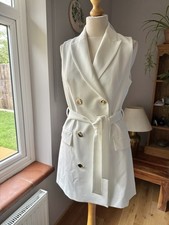 Zara Ecru Belted Sleeveless Blazer Waistcoat Size M UK12 Bnwt # G33A
