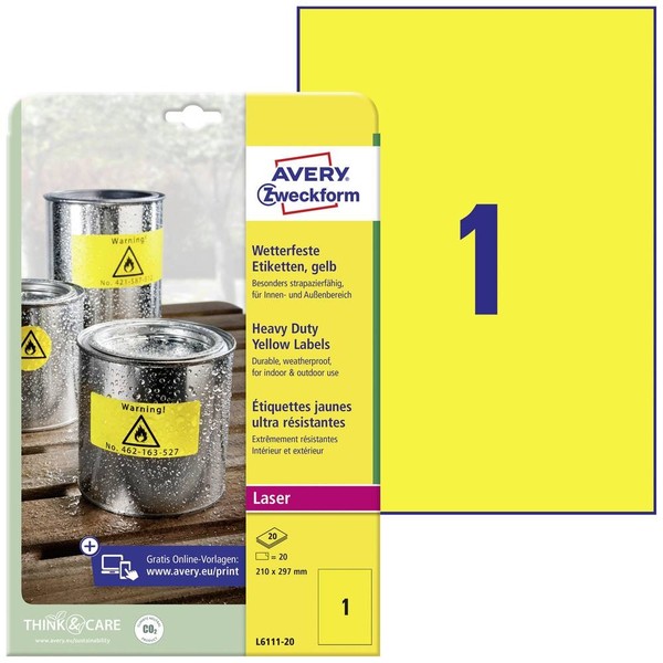 20Er Multipack Avery-Zweckform L6111-20 Folien-Etiketten 210 X 297 Mm-image