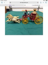 Vintage Cast Iron Firefighter Fire Pumper Wagon Horse Drawn Fire Truck Toy
