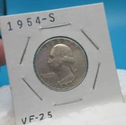 1954-S Washington 25 Cent Coin Quarter / 90% Silver / Very Fine Condition