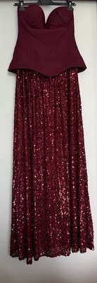 Vera & Lucy Long Evening Dress Burgundy Size M New with Tags Sequin Corset