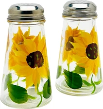 Hand-Painted Sunflower Glass Salt & Pepper Shaker Set - Elegant Gift Boxed Kit i