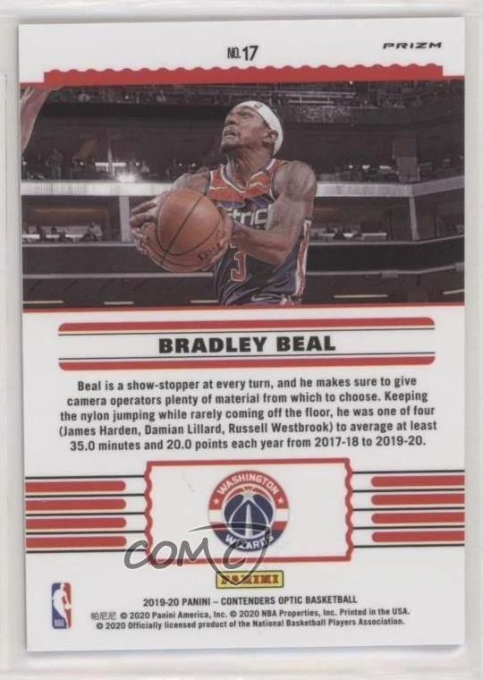 2019 Panini Contenders Optic Front Row Seat Red Cracked Ice Prizm Bradley Beal - Image 2 of 2