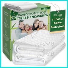 Bamboo Rayon Mattress Protector with Zipper 1 Pillow Protector - 100 Waterp...