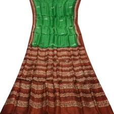 Namaste Vintage Green Sarees 100% Pure Silk Printed Indian Sari 5YD Craft Fabric