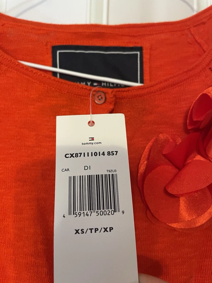 Nuevo con etiquetas Tommy Hilfiger Mujer•XS Naranja Cárdigan Suéter Cinturón Floral Pin Botón Foto 3 de 4
