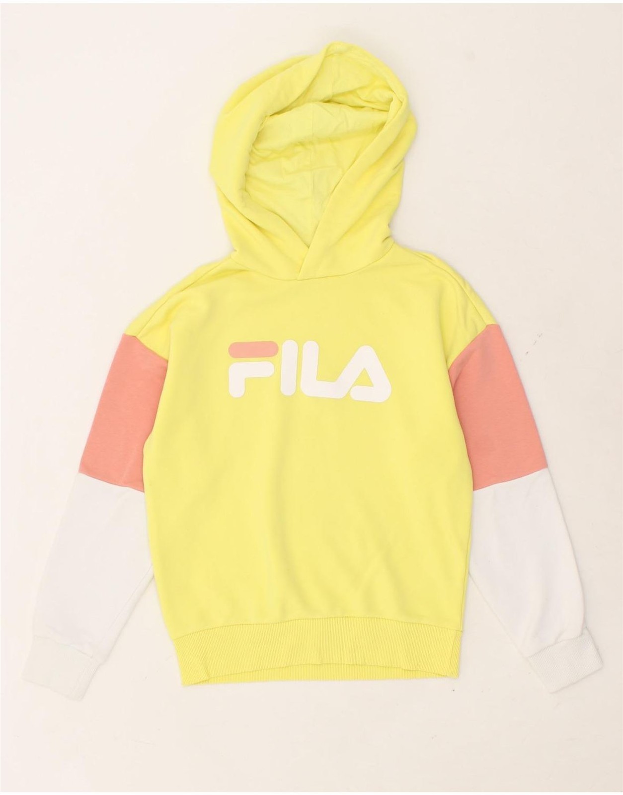 FILA maglione donna grafica con cappuccio UK 6 XS giallo colorblock cotone AX07