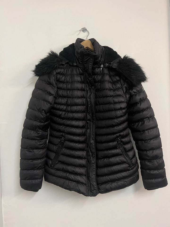 Geographical Norway Parka Abrigo Chaqueta Puffer Negro Con Capucha de Piel Sintética Reino Unido 10 Foto 3 de 4