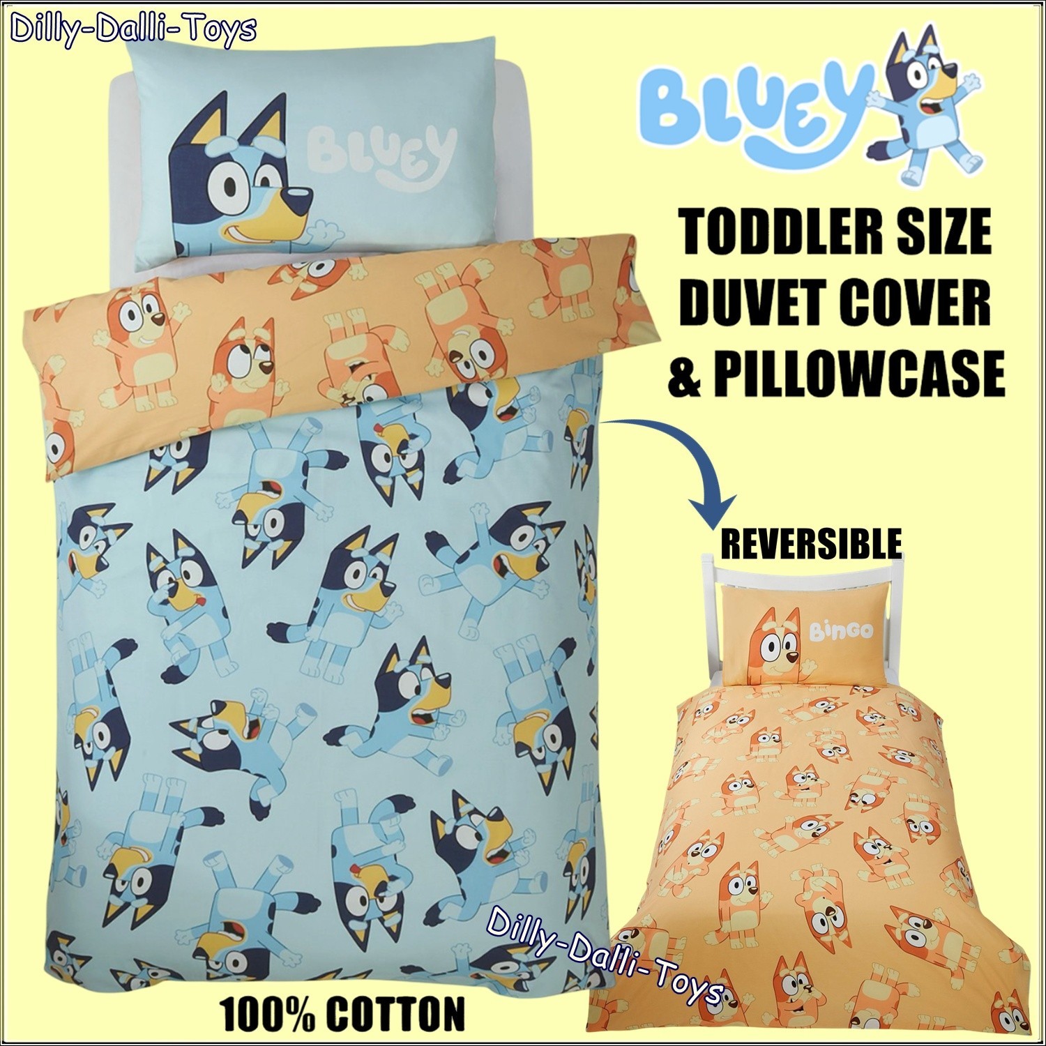 Copripiumino trapuntato Bluey Bingo Junior 100% COTONE misura letto bambino reversibile