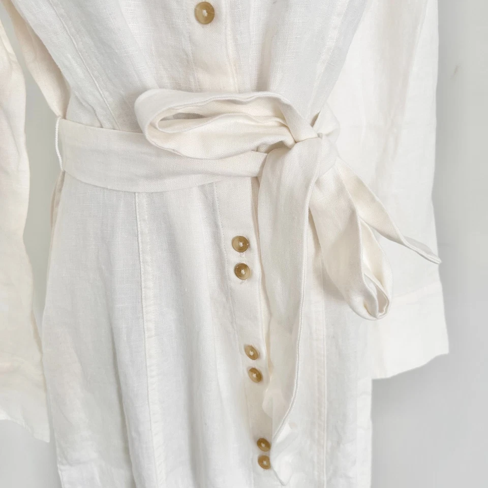 Jag Natasha Linen Shirt Dress Size S Milk Long Sleeve Button Front Tie Waist New - image 3 of 4