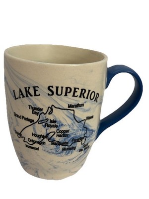Lake Superior Mug Map Ceramic Blue Marble Finish Great Lakes Souvenir Vacation