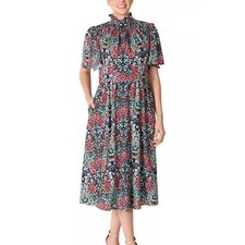 Julia Jordan Floral-Print Mock-Neck Fit & Flare Midi Dress in Navy Multi