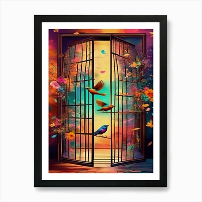 Vogelkäfig Gemälde Kunstdruck gerahmt Wandbild Poster Leinwanddruck Bild