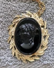 Vintage Cameo in Black on Necklace - Costume Jewelry/Gold Filled