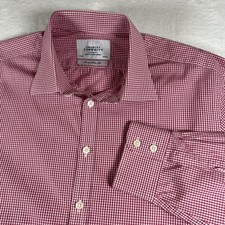 Charles Tyrwhitt Shirt Mens 17 34/35 Red Gingham Extra Slim Fit Dress Shirt