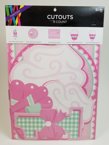 Rosa 1. Erster Geburtstag Party Ausschnitte Deko 9 Stück Baby Mädchen Cupcakes - Bild 1 von 3