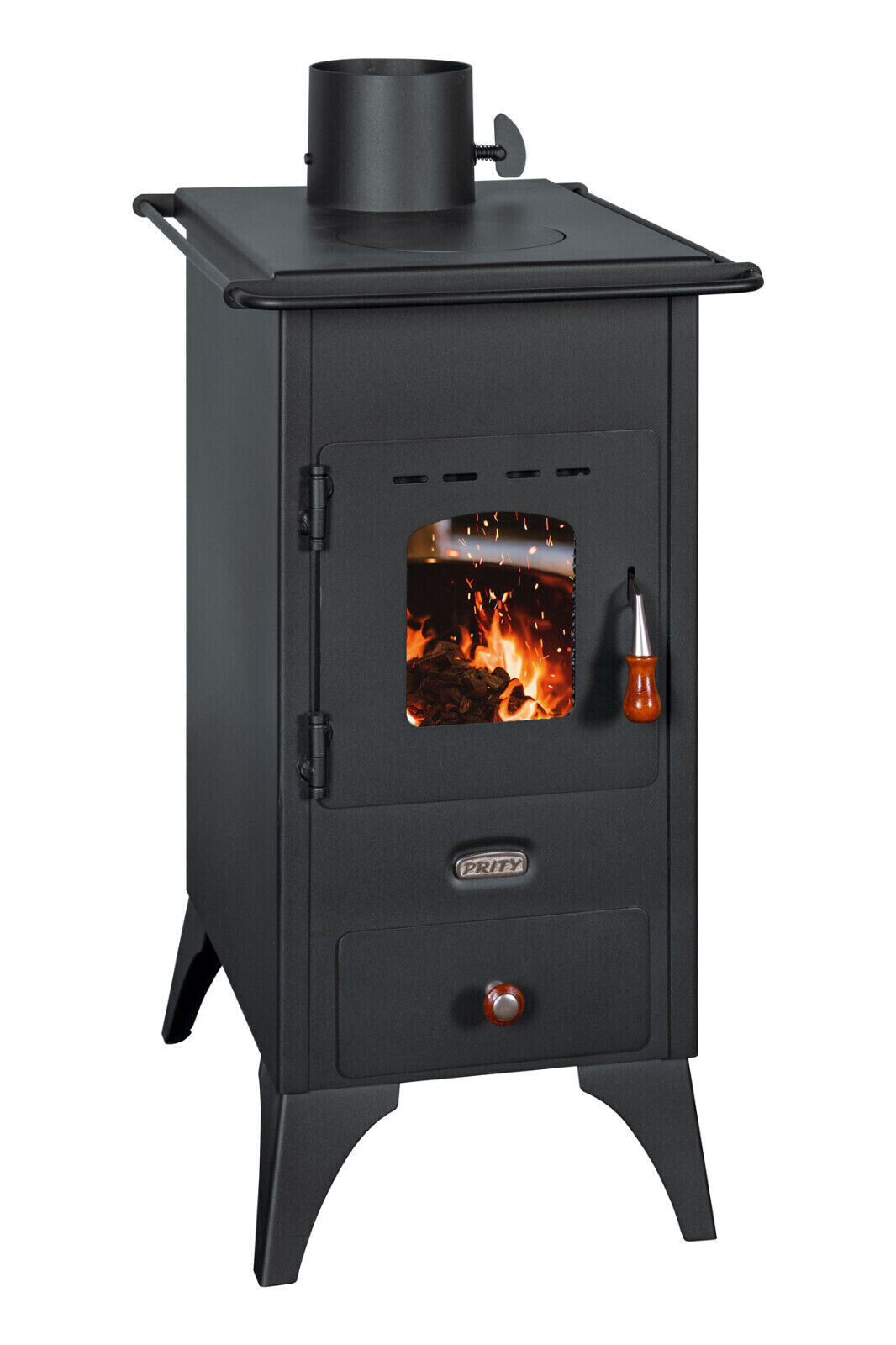 Poêle à Bois Prity Mini 5.1 KW – En Fonte, Multi-combustible, Design Rétro, Classe A