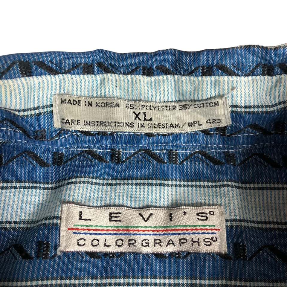 Camisa Levis Vintage Años 90 Hombres XL Azul Colores Rayas Geométrica Vaquero Occidental Foto 3 de 4