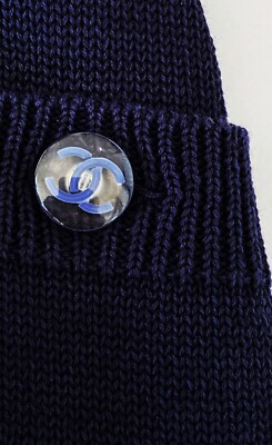 NEW CHANEL 18P NAVY BLUE KNIT CROCHET CC LOGO BUTTONS DRESS 34 XS