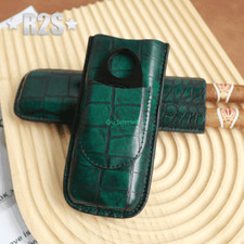 Humidor con estuche de cuero verde con cortador de cigarros para 2 cigarros con caja