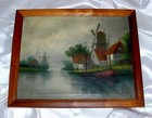 ANTIQUE A. VON HOUSTEN OIL PAINTING - Holland Windmills