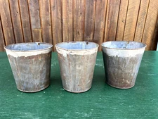 Vintage 3 Sap Pails Buckets Flower Planters 9" High Maple Syrup Tin Finish #13