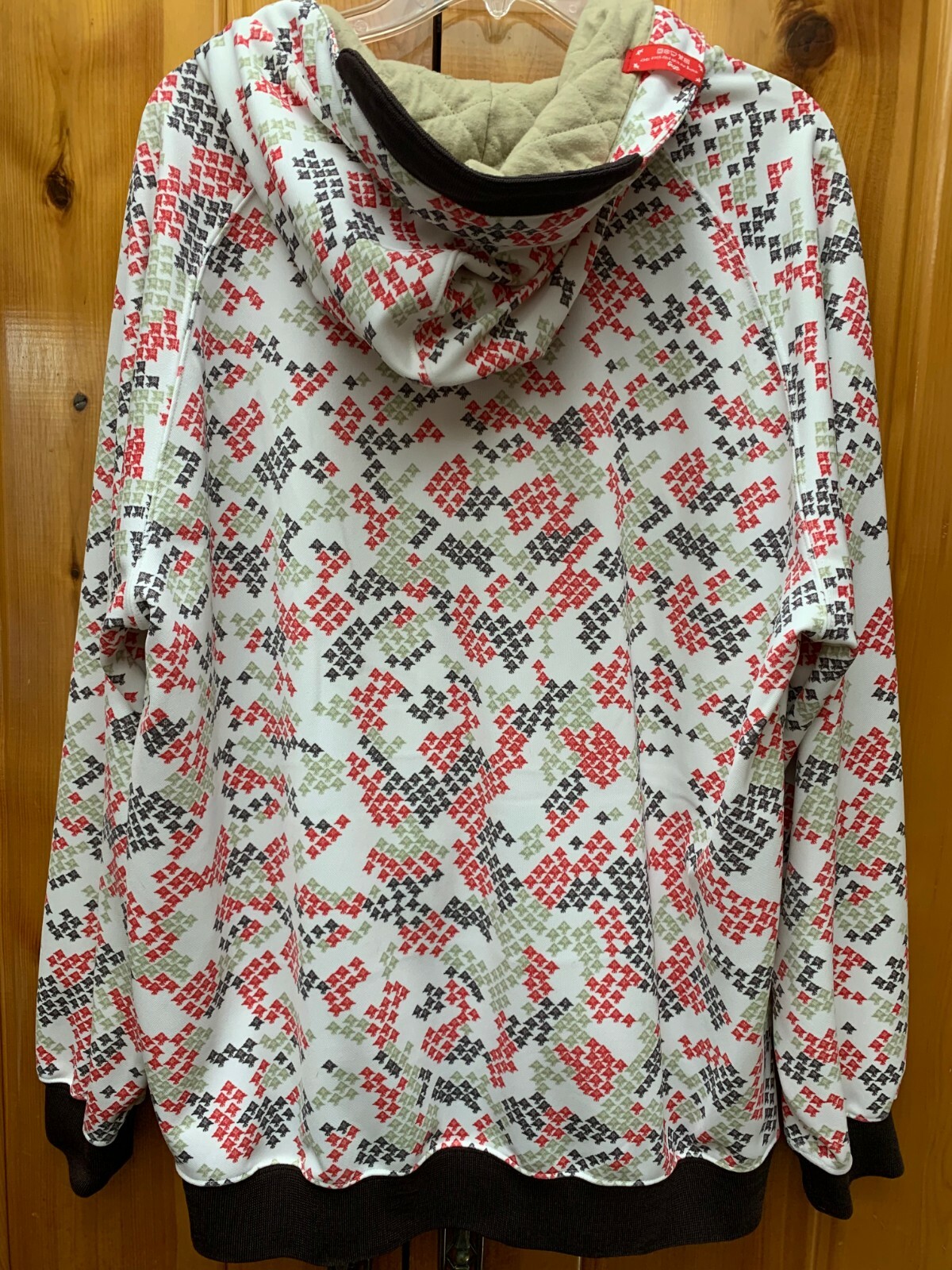 LNG ROOTS & EQUIPMENT, MENS L HOODIE, FULL ZIPPER, BEIGE PRINT, MINT WORN 1 TIME